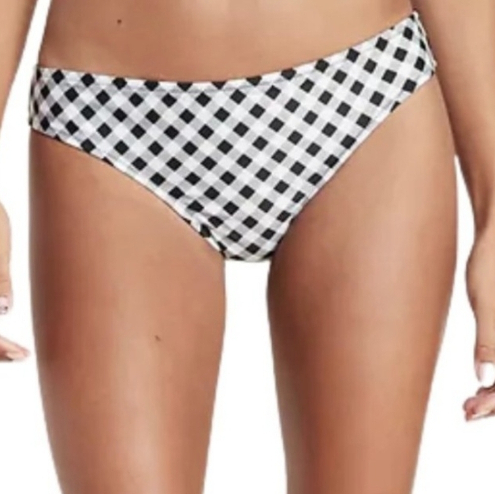 Old Navy Gingham Mid Rise Bikini Bottom Black White XXL